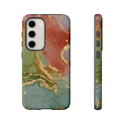 Emerald Orange Marble Samsung Galaxy Case - Green Marble Case with Luxe Gold Swirls - BOGO Cases