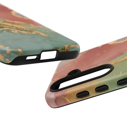 Emerald Orange Marble Samsung Galaxy Case - Green Marble Case with Luxe Gold Swirls - BOGO Cases