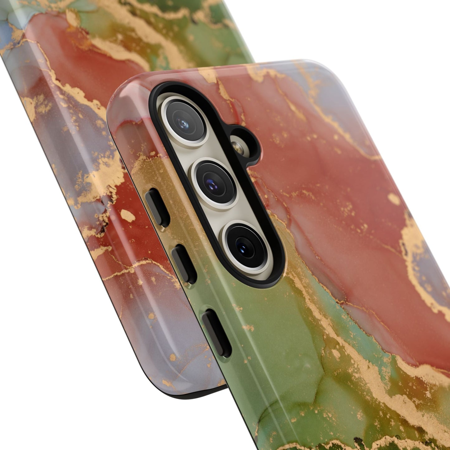 Emerald Orange Marble Samsung Galaxy Case - Green Marble Case with Luxe Gold Swirls - BOGO Cases