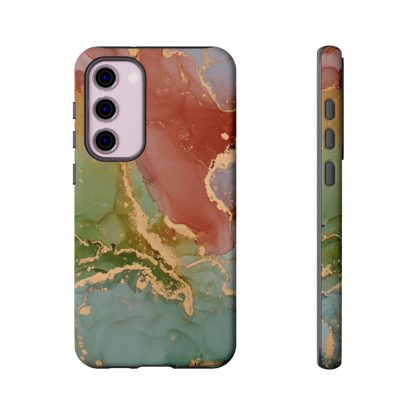 Emerald Orange Marble Samsung Galaxy Case - Green Marble Case with Luxe Gold Swirls - BOGO Cases