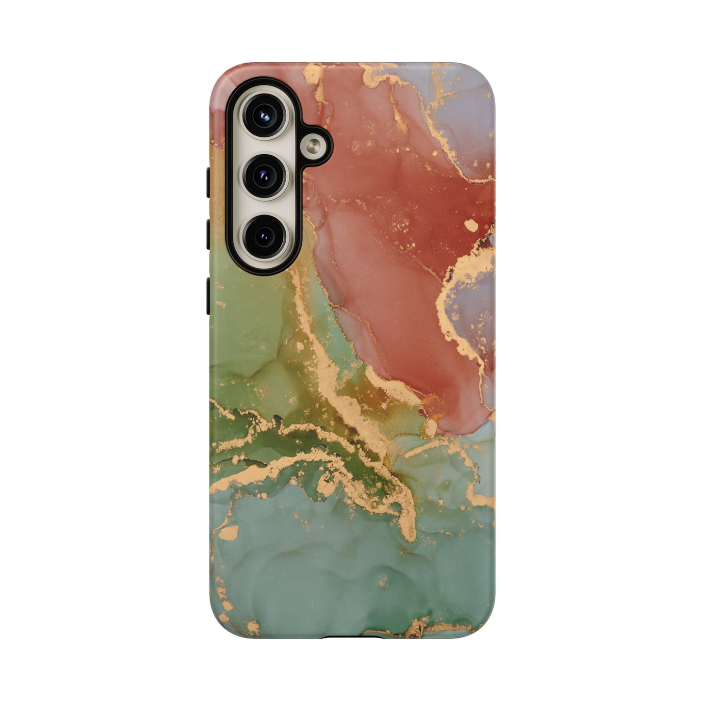 Emerald Orange Marble Samsung Galaxy Case - Green Marble Case with Luxe Gold Swirls - BOGO Cases