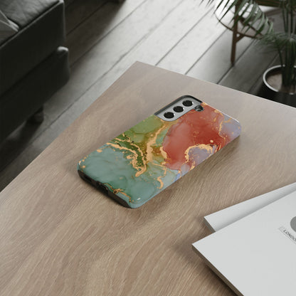 Emerald Orange Marble Samsung Galaxy Case - Green Marble Case with Luxe Gold Swirls - BOGO Cases