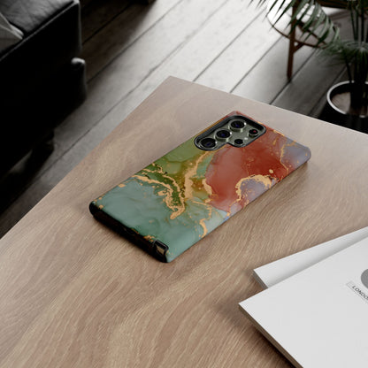 Emerald Orange Marble Samsung Galaxy Case - Green Marble Case with Luxe Gold Swirls - BOGO Cases