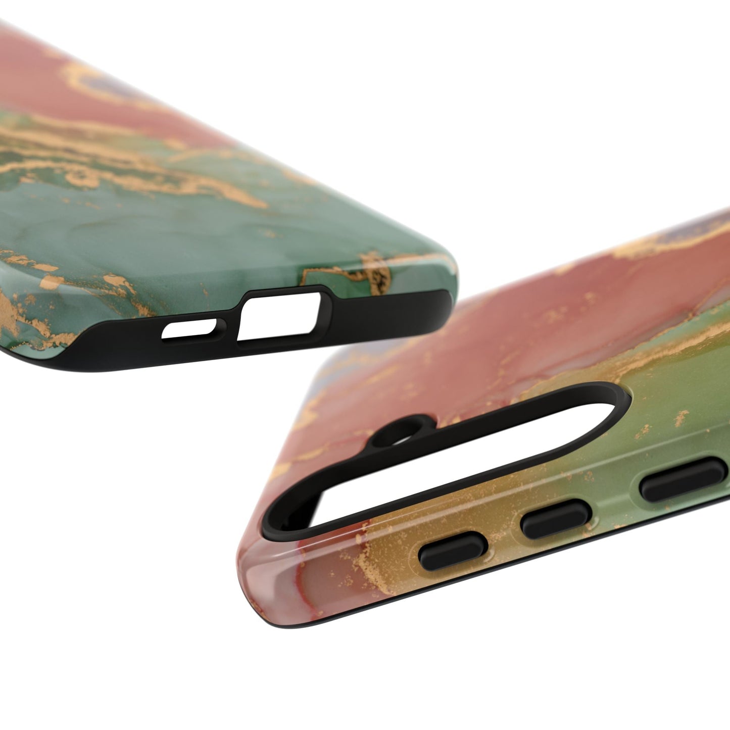 Emerald Orange Marble Samsung Galaxy Case - Green Marble Case with Luxe Gold Swirls - BOGO Cases