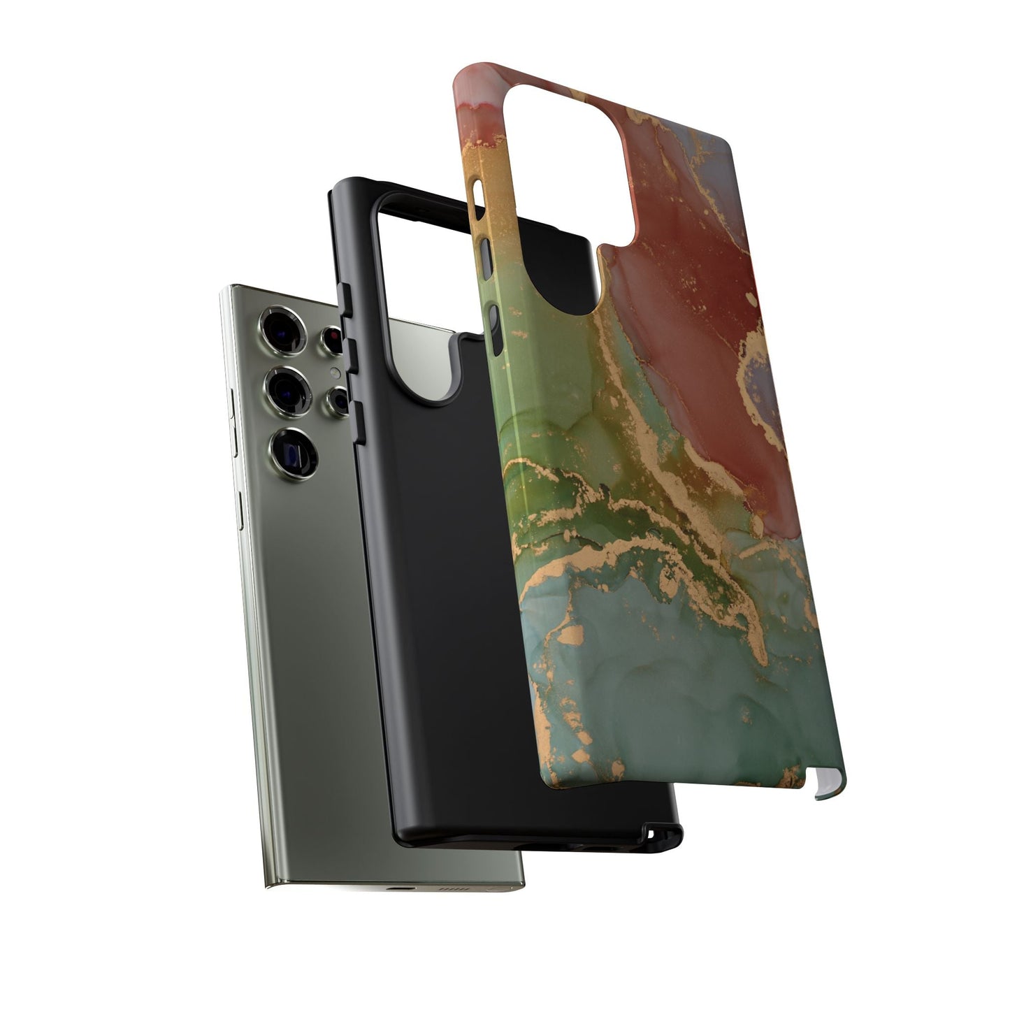 Emerald Orange Marble Samsung Galaxy Case - Green Marble Case with Luxe Gold Swirls - BOGO Cases