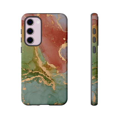 Emerald Orange Marble Samsung Galaxy Case - Green Marble Case with Luxe Gold Swirls - BOGO Cases