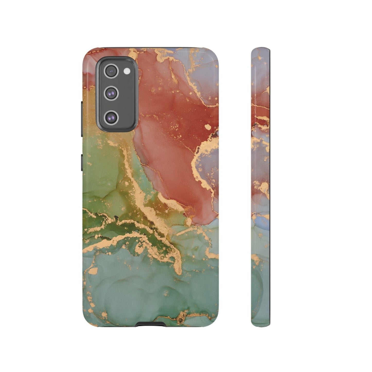 Emerald Orange Marble Samsung Galaxy Case - Green Marble Case with Luxe Gold Swirls - BOGO Cases