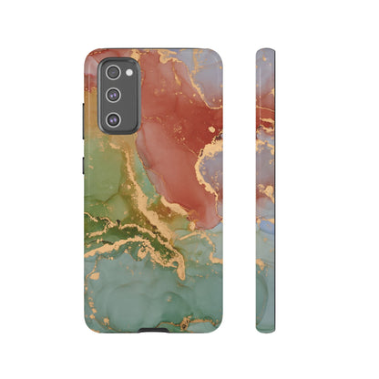 Emerald Orange Marble Samsung Galaxy Case - Green Marble Case with Luxe Gold Swirls - BOGO Cases