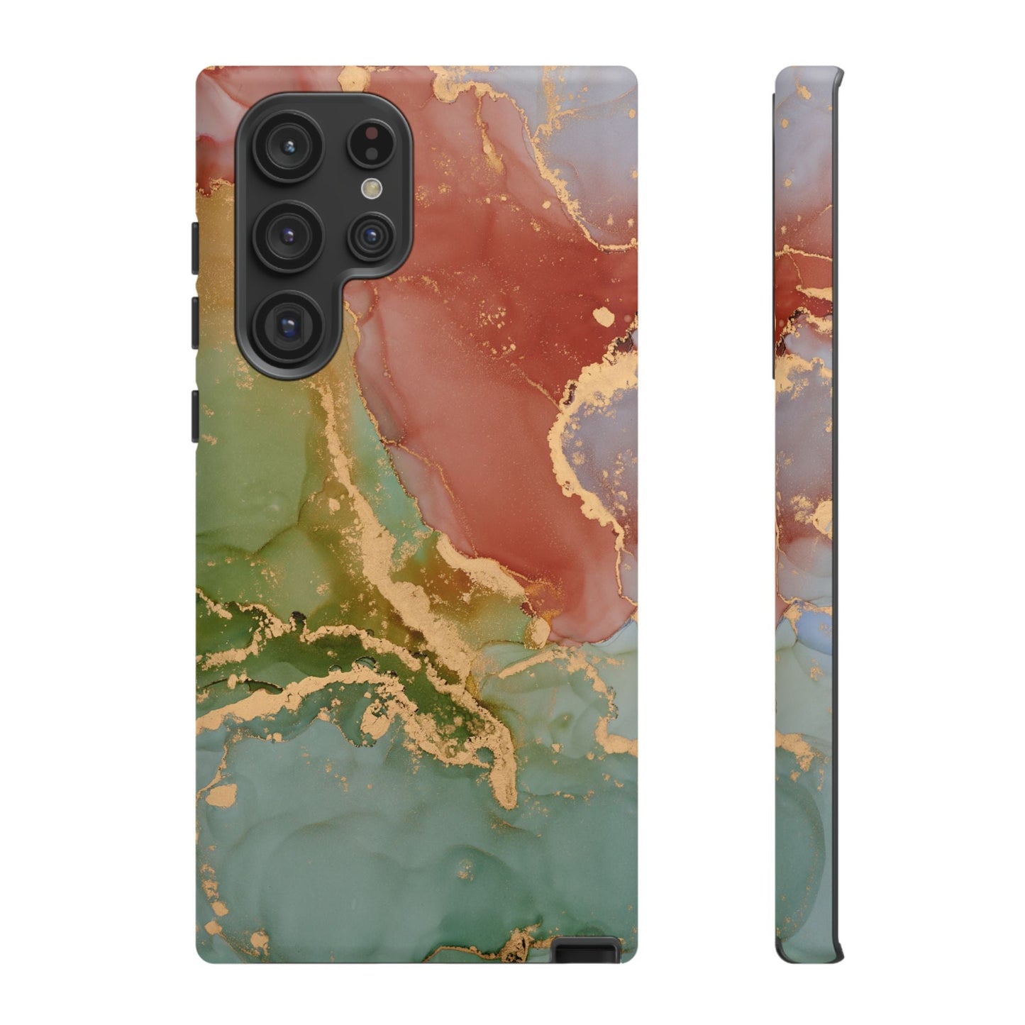 Emerald Orange Marble Samsung Galaxy Case - Green Marble Case with Luxe Gold Swirls - BOGO Cases
