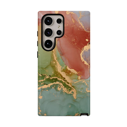Emerald Orange Marble Samsung Galaxy Case - Green Marble Case with Luxe Gold Swirls - BOGO Cases