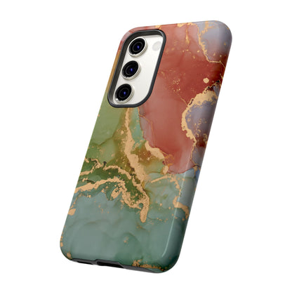 Emerald Orange Marble Samsung Galaxy Case - Green Marble Case with Luxe Gold Swirls - BOGO Cases