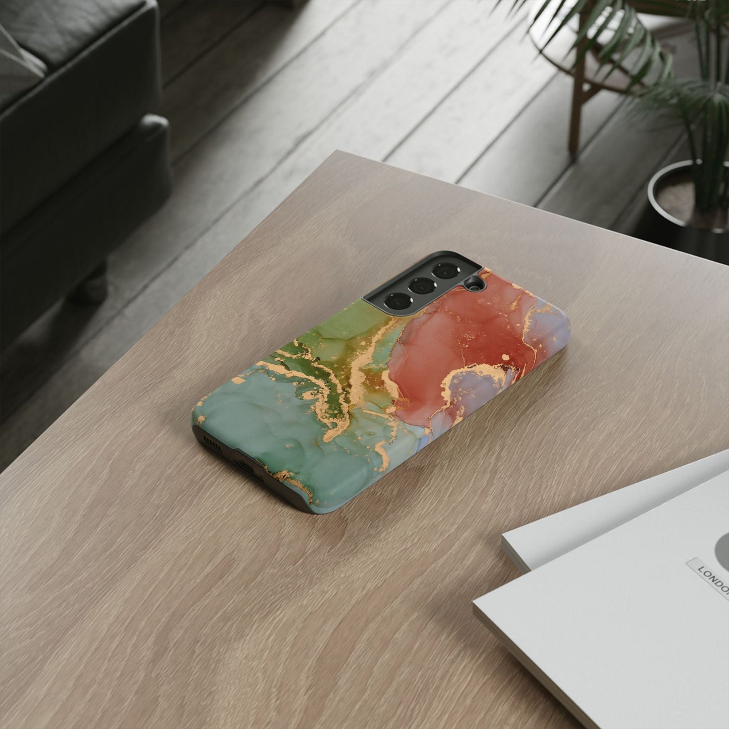 Emerald Orange Marble Samsung Galaxy Case - Green Marble Case with Luxe Gold Swirls - BOGO Cases