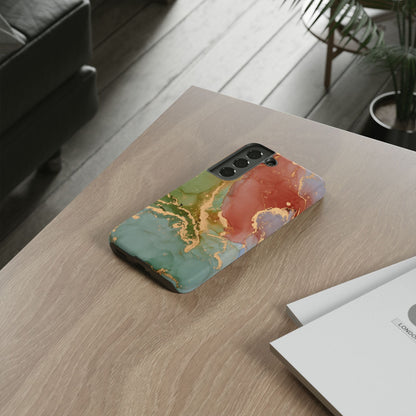 Emerald Orange Marble Samsung Galaxy Case - Green Marble Case with Luxe Gold Swirls - BOGO Cases