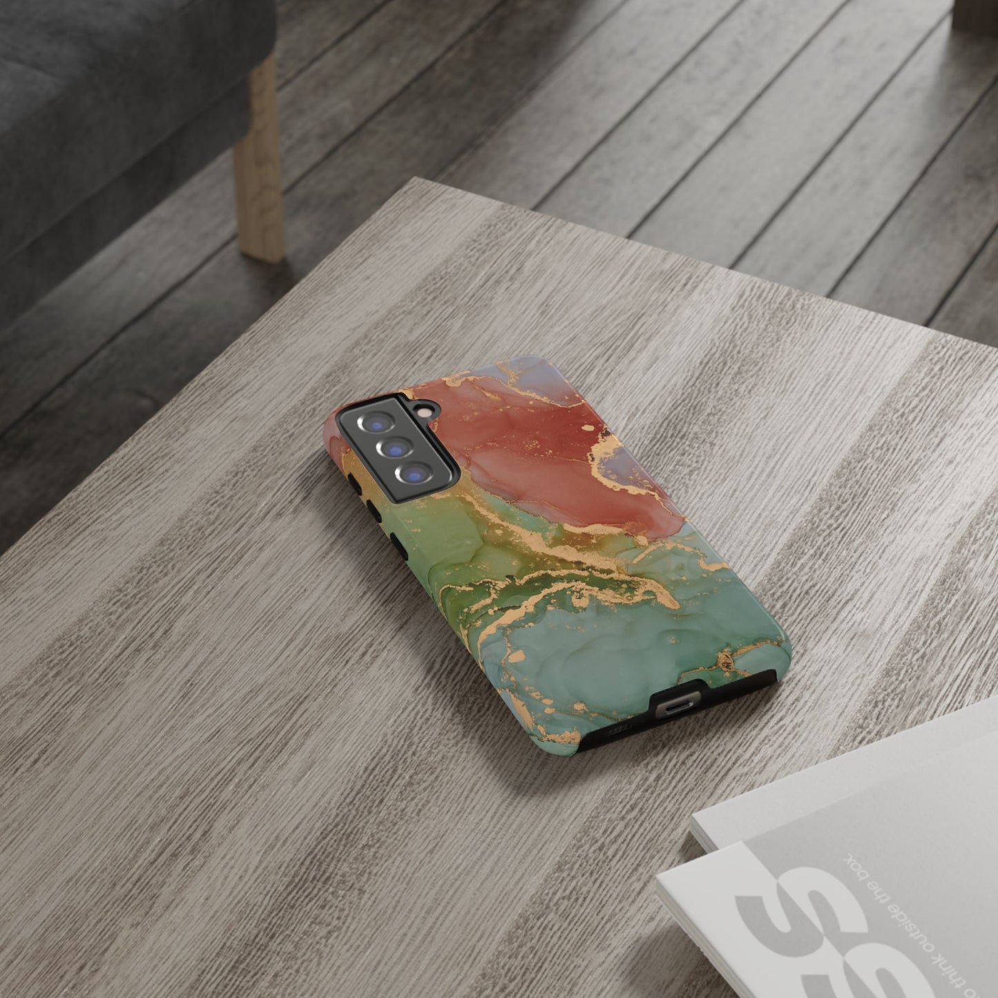 Emerald Orange Marble Samsung Galaxy Case - Green Marble Case with Luxe Gold Swirls - BOGO Cases