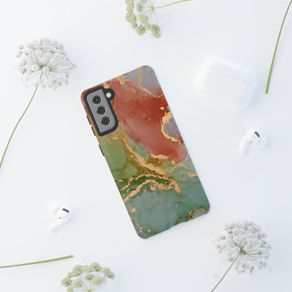 Emerald Orange Marble Samsung Galaxy Case - Green Marble Case with Luxe Gold Swirls - BOGO Cases