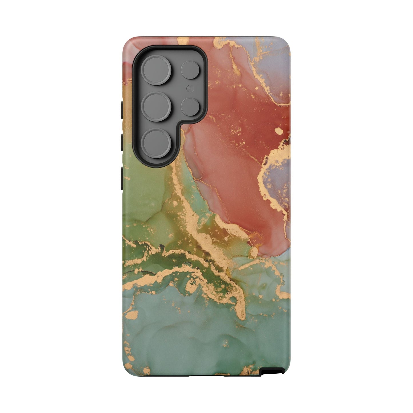 Emerald Orange Marble Samsung Galaxy Case - Green Marble Case with Luxe Gold Swirls - BOGO Cases