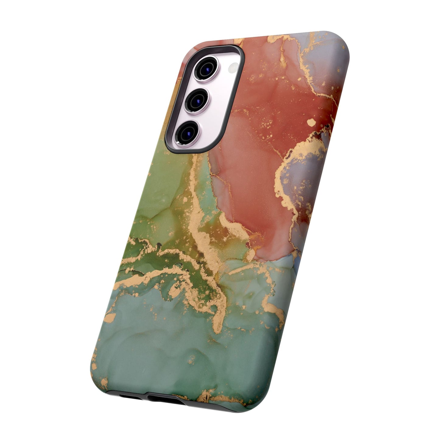 Emerald Orange Marble Samsung Galaxy Case - Green Marble Case with Luxe Gold Swirls - BOGO Cases