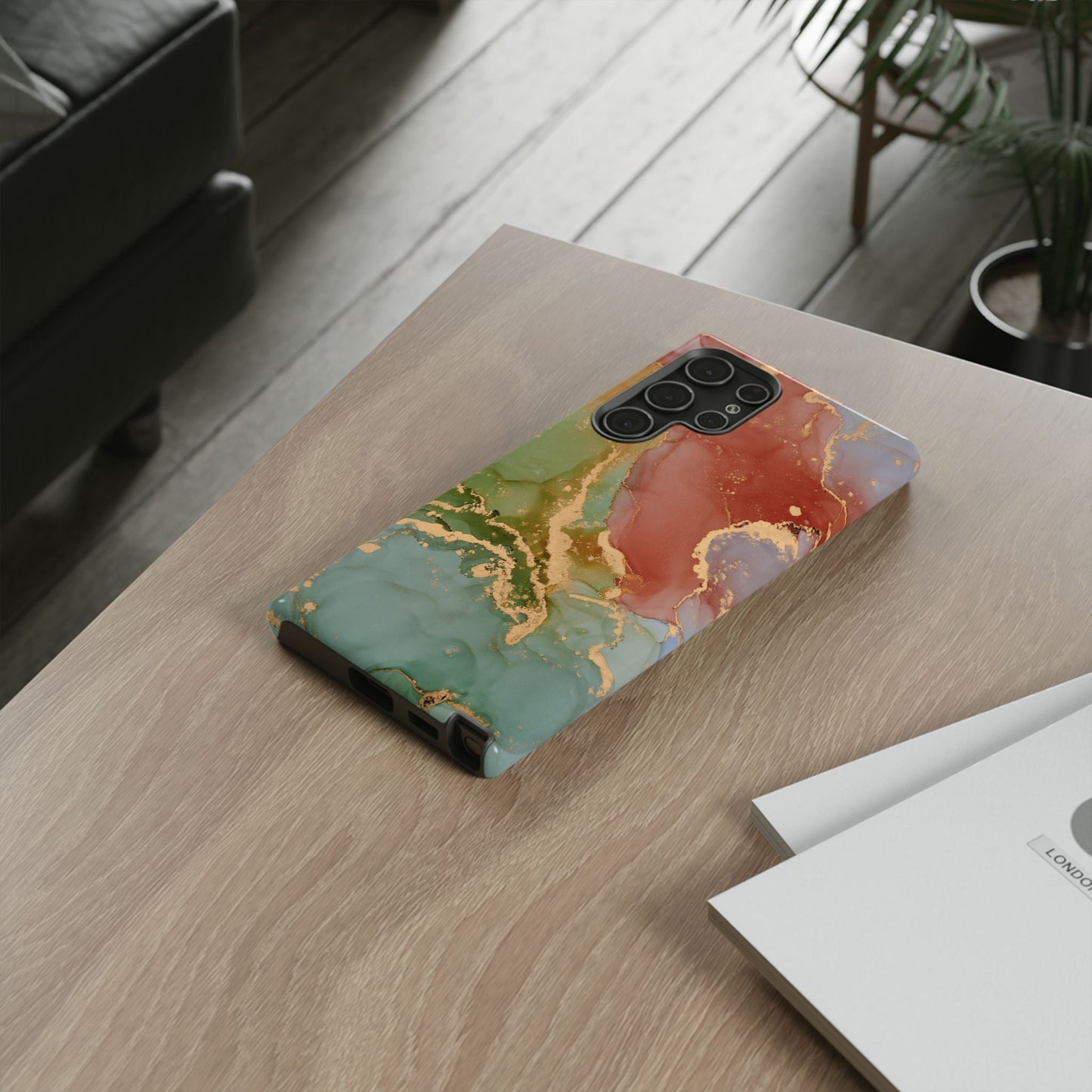 Emerald Orange Marble Samsung Galaxy Case - Green Marble Case with Luxe Gold Swirls - BOGO Cases
