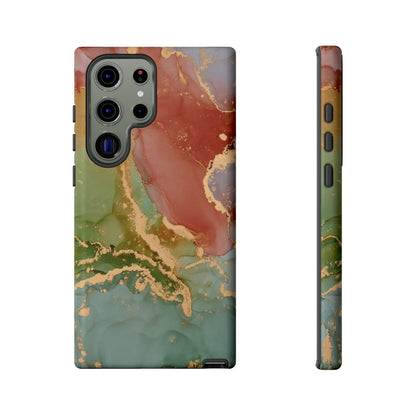 Emerald Orange Marble Samsung Galaxy Case - Green Marble Case with Luxe Gold Swirls - BOGO Cases