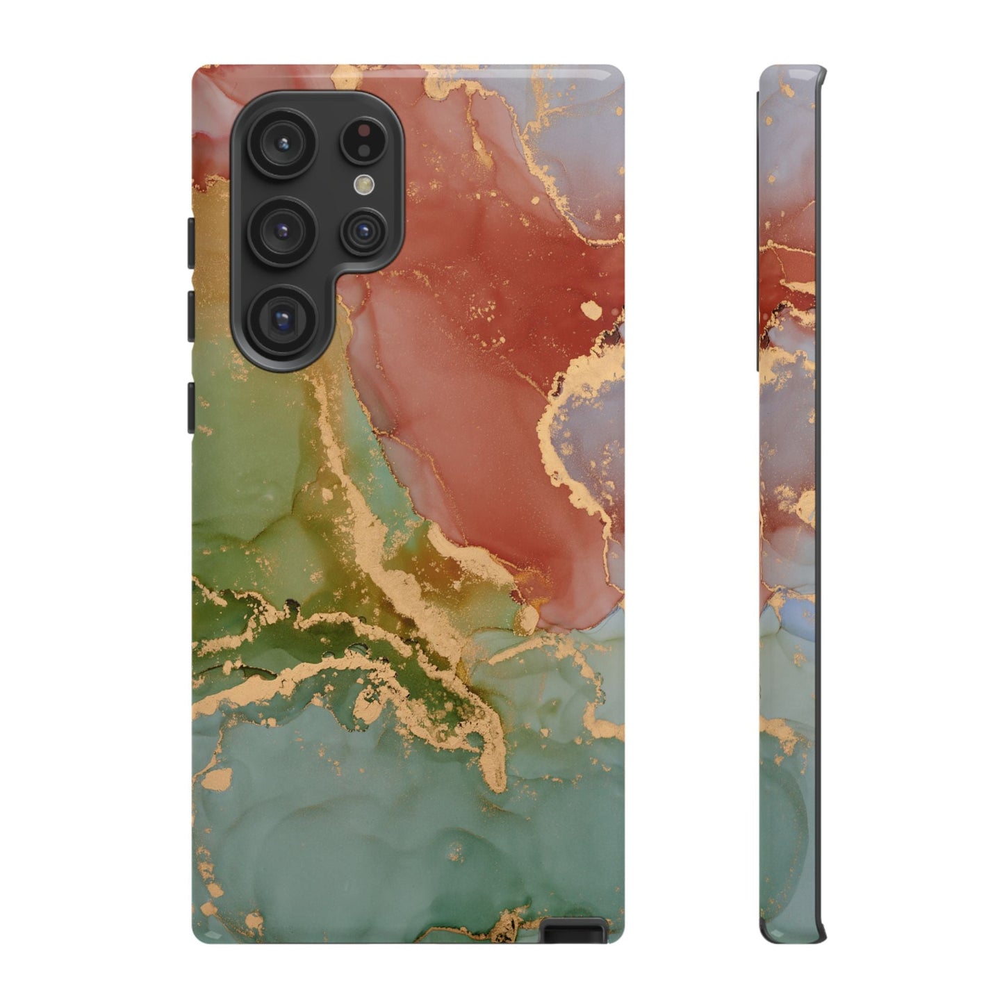 Emerald Orange Marble Samsung Galaxy Case - Green Marble Case with Luxe Gold Swirls - BOGO Cases