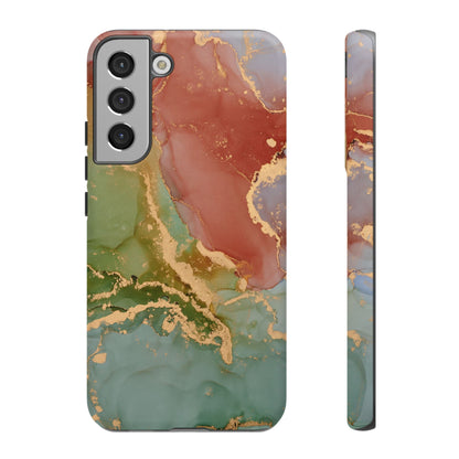 Emerald Orange Marble Samsung Galaxy Case - Green Marble Case with Luxe Gold Swirls - BOGO Cases