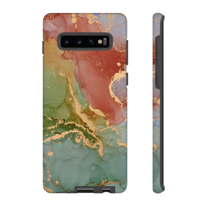 Emerald Orange Marble Samsung Galaxy Case - Green Marble Case with Luxe Gold Swirls - BOGO Cases