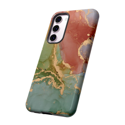 Emerald Orange Marble Samsung Galaxy Case - Green Marble Case with Luxe Gold Swirls - BOGO Cases