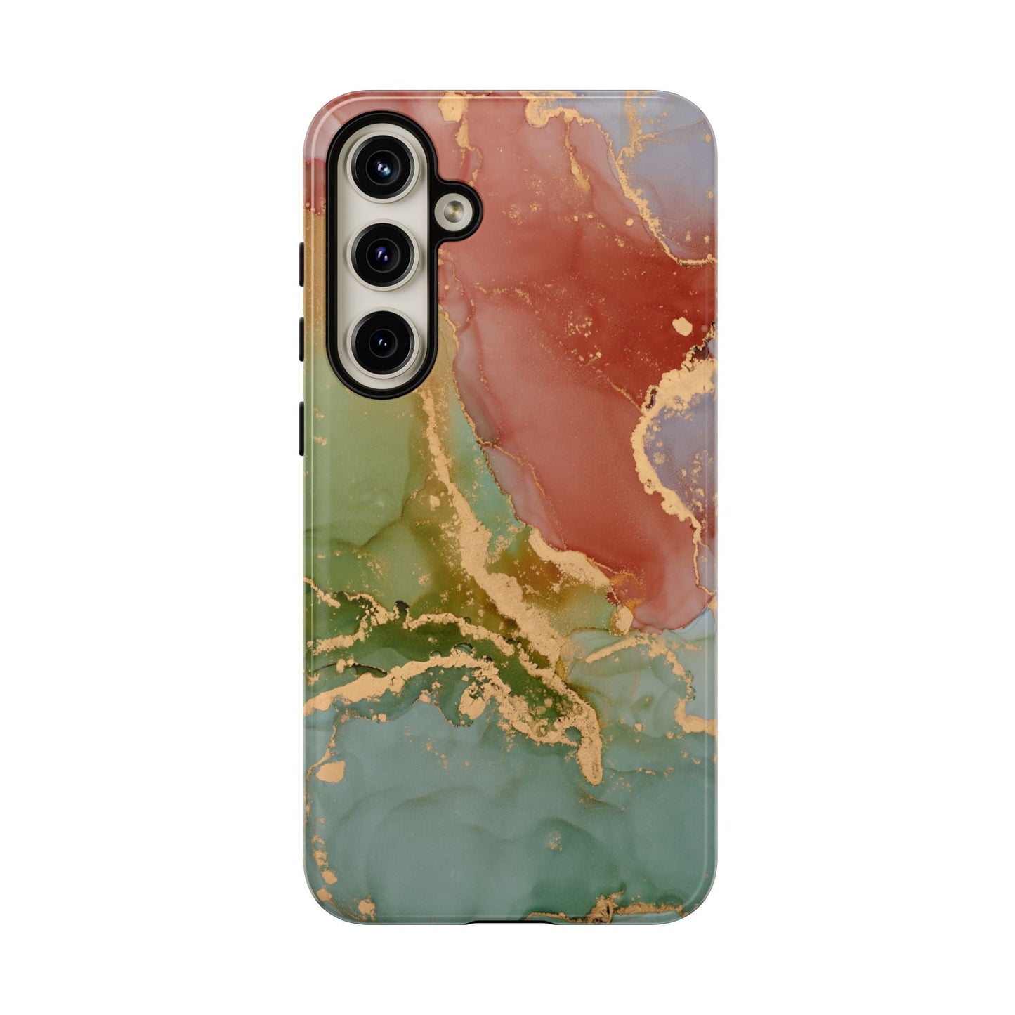 Emerald Orange Marble Samsung Galaxy Case - Green Marble Case with Luxe Gold Swirls - BOGO Cases