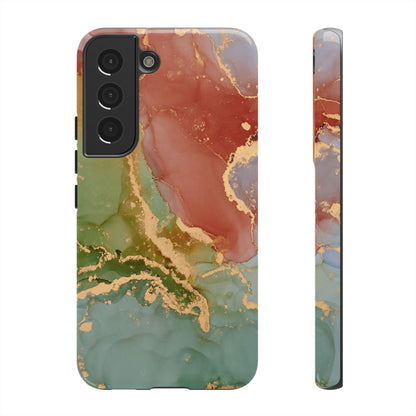 Emerald Orange Marble Samsung Galaxy Case - Green Marble Case with Luxe Gold Swirls - BOGO Cases