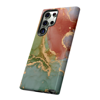 Emerald Orange Marble Samsung Galaxy Case - Green Marble Case with Luxe Gold Swirls - BOGO Cases