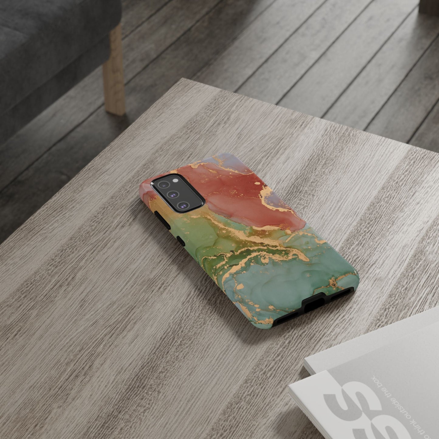 Emerald Orange Marble Samsung Galaxy Case - Green Marble Case with Luxe Gold Swirls - BOGO Cases