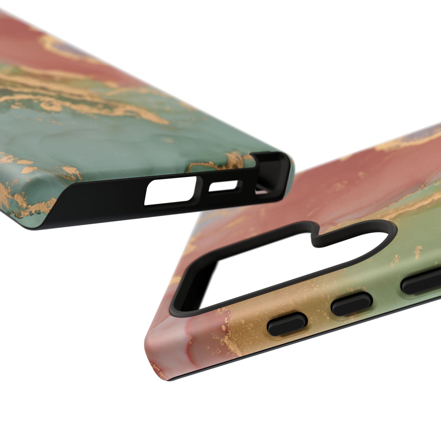Emerald Orange Marble Samsung Galaxy Case - Green Marble Case with Luxe Gold Swirls - BOGO Cases