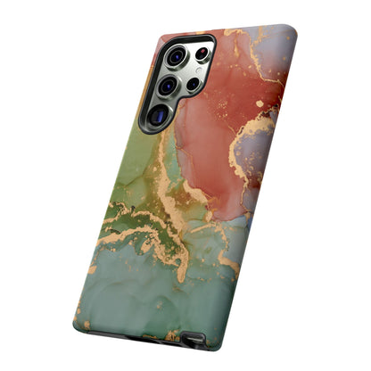 Emerald Orange Marble Samsung Galaxy Case - Green Marble Case with Luxe Gold Swirls - BOGO Cases