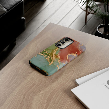 Emerald Orange Marble Samsung Galaxy Case - Green Marble Case with Luxe Gold Swirls - BOGO Cases