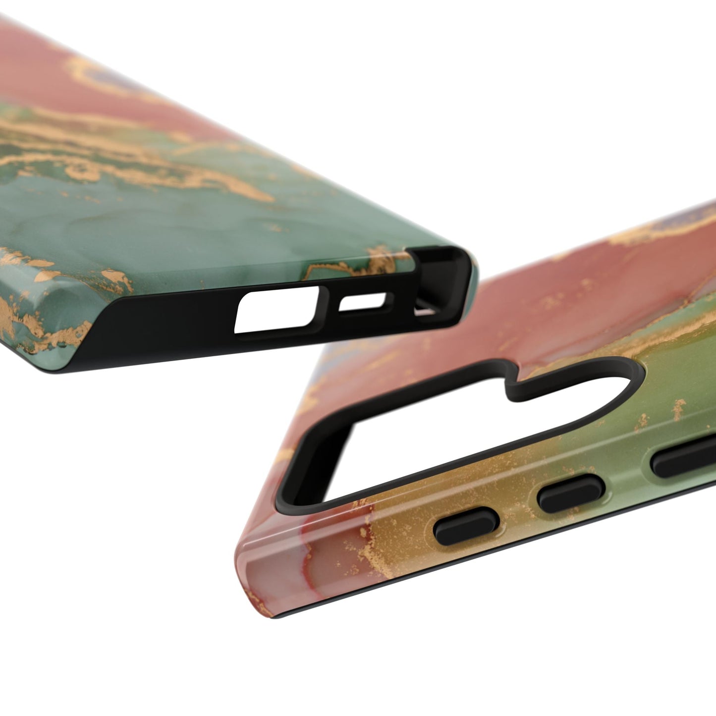 Emerald Orange Marble Samsung Galaxy Case - Green Marble Case with Luxe Gold Swirls - BOGO Cases