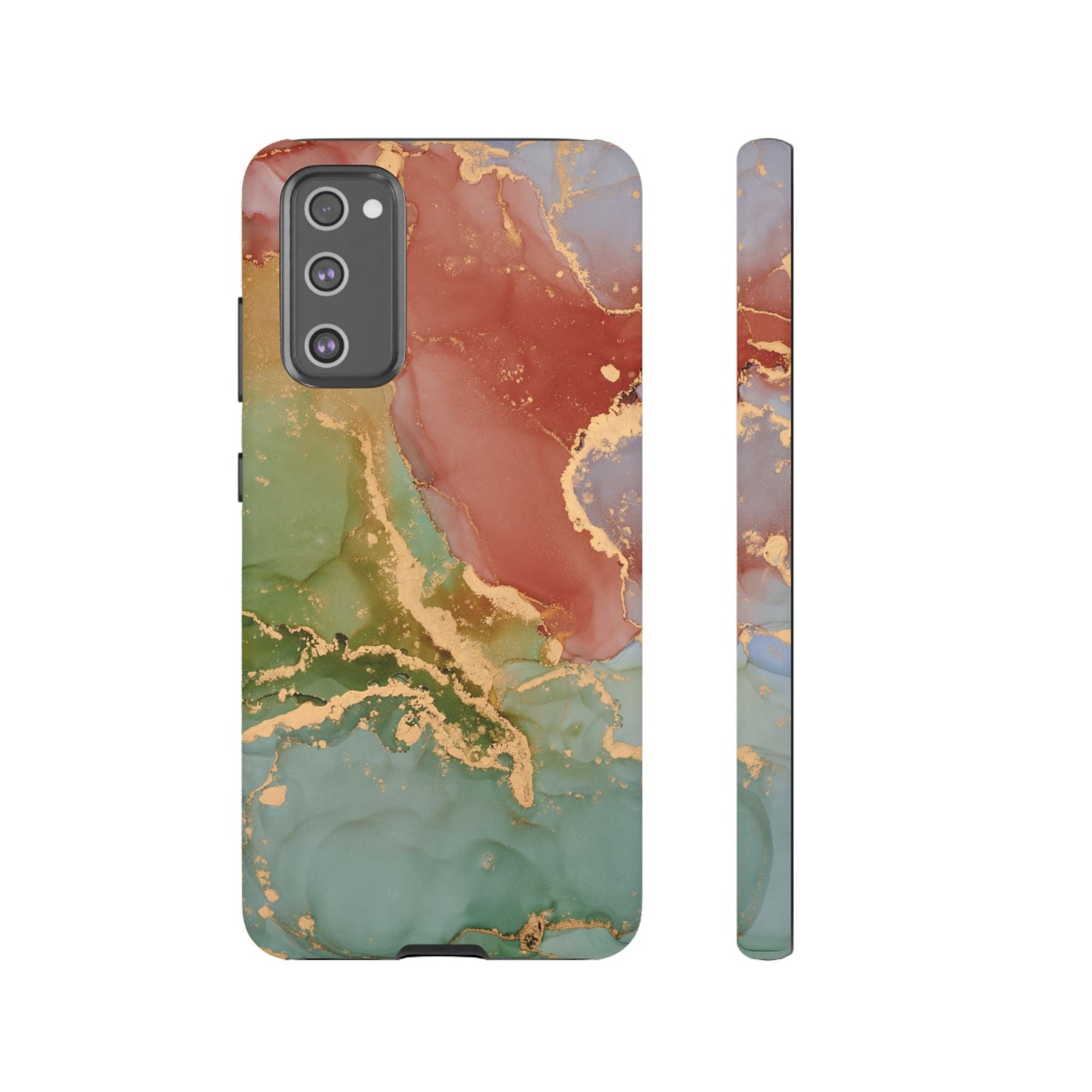 Emerald Orange Marble Samsung Galaxy Case - Green Marble Case with Luxe Gold Swirls - BOGO Cases