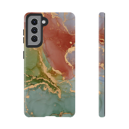 Emerald Orange Marble Samsung Galaxy Case - Green Marble Case with Luxe Gold Swirls - BOGO Cases