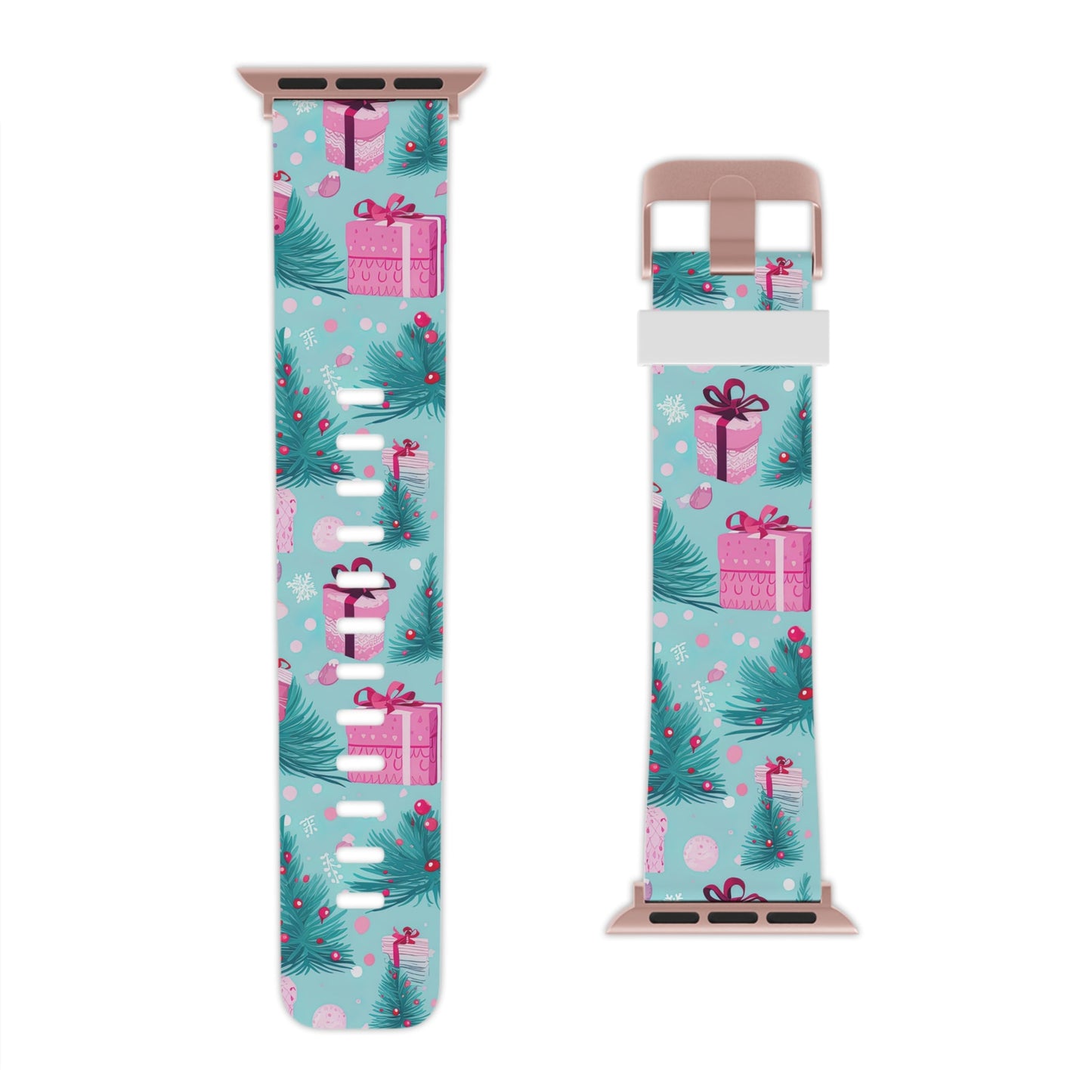 Festive Pink Christmas Gifts and Evergreen Apple Watch Band - BOGO Cases