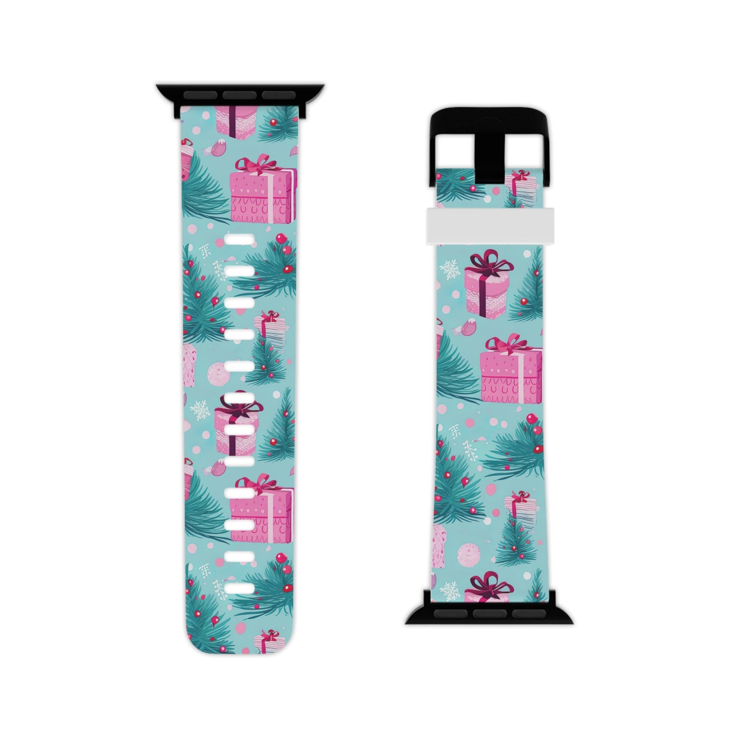Festive Pink Christmas Gifts and Evergreen Apple Watch Band - BOGO Cases