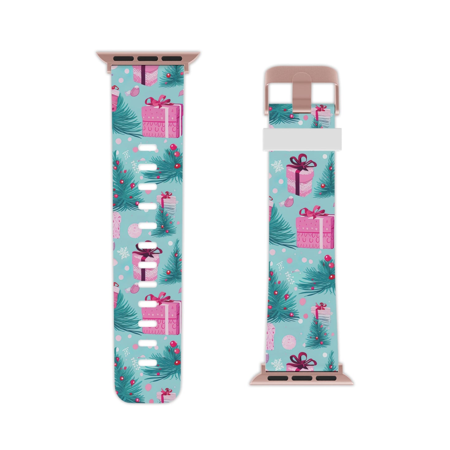 Festive Pink Christmas Gifts and Evergreen Apple Watch Band - BOGO Cases