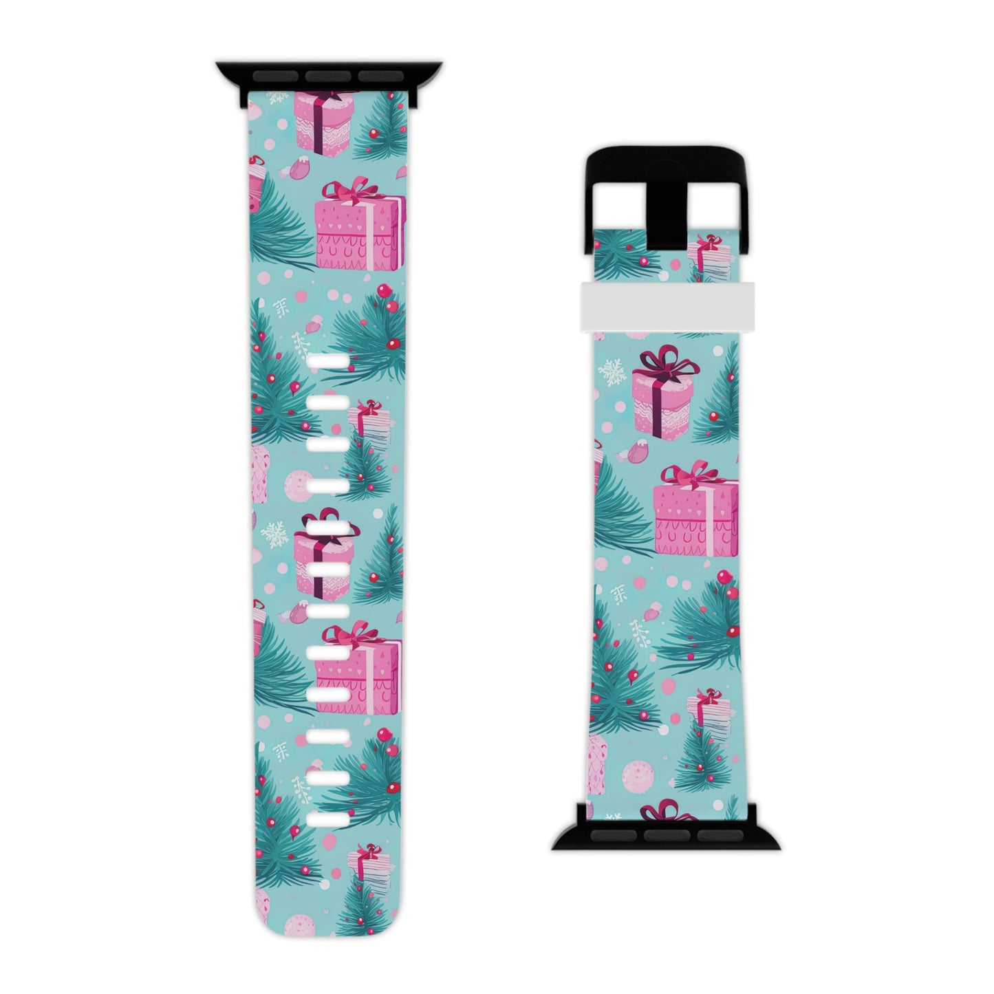 Festive Pink Christmas Gifts and Evergreen Apple Watch Band - BOGO Cases