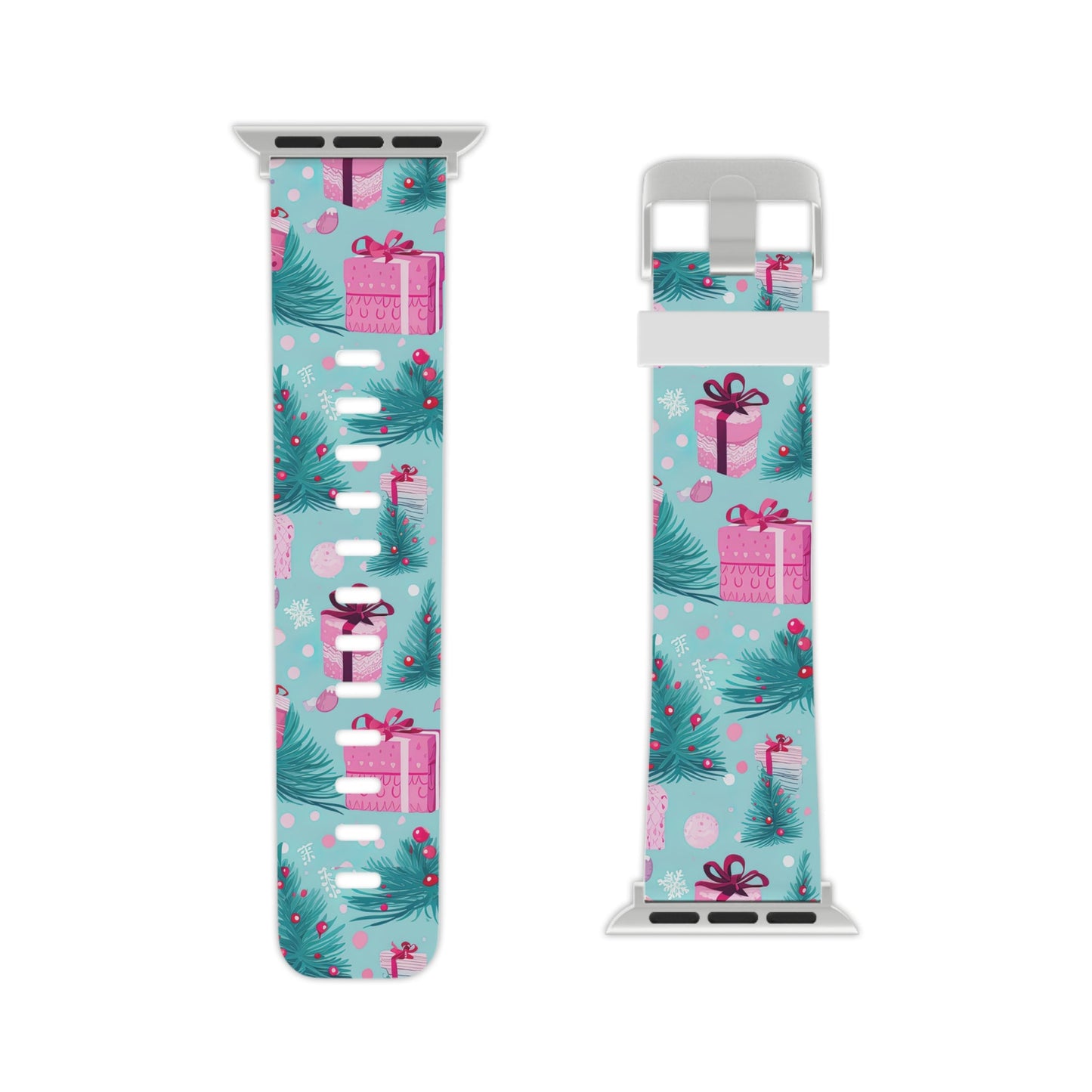 Festive Pink Christmas Gifts and Evergreen Apple Watch Band - BOGO Cases