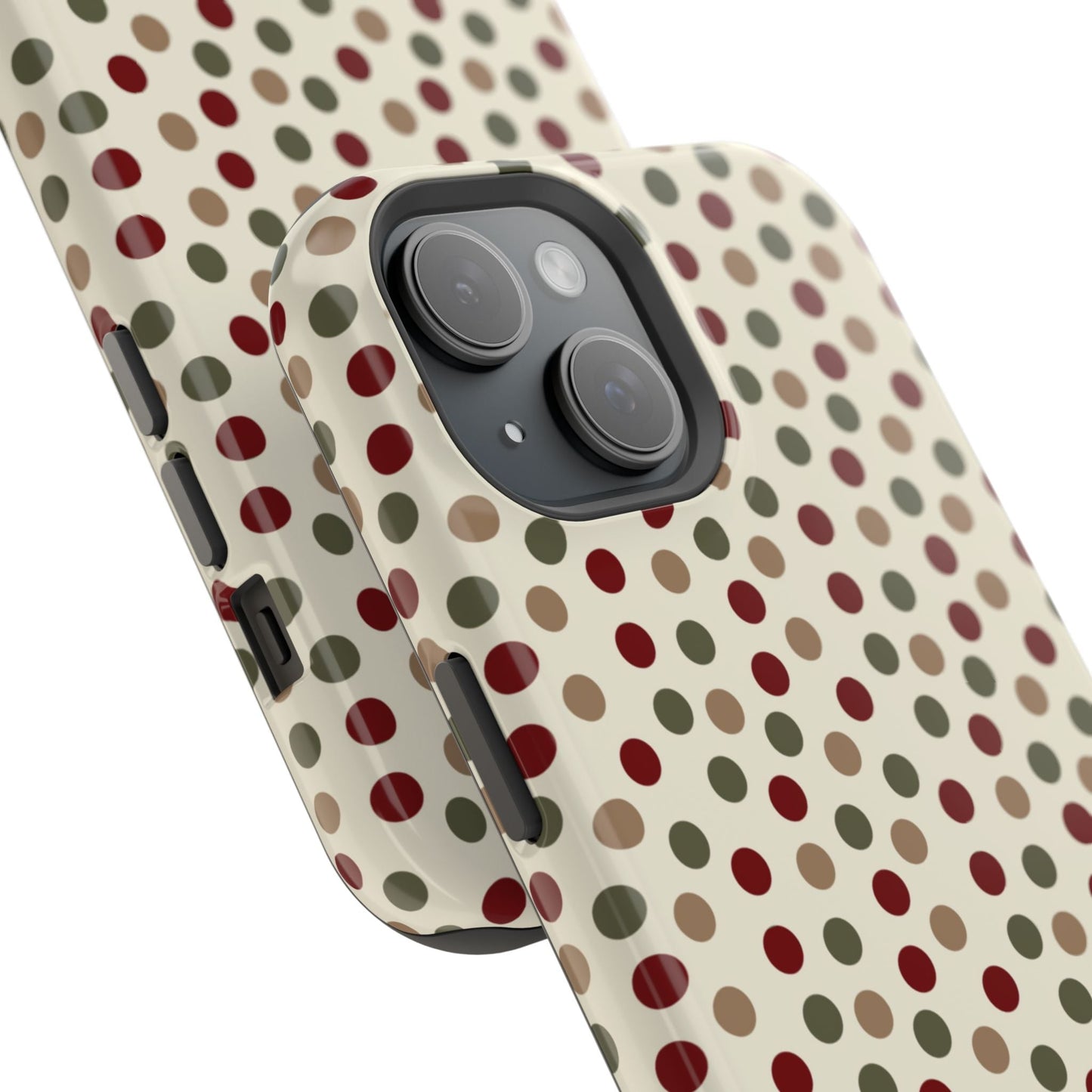 Festive Red & Green Polka Dots on Cream – MagSafe iPhone Case - BOGO Cases