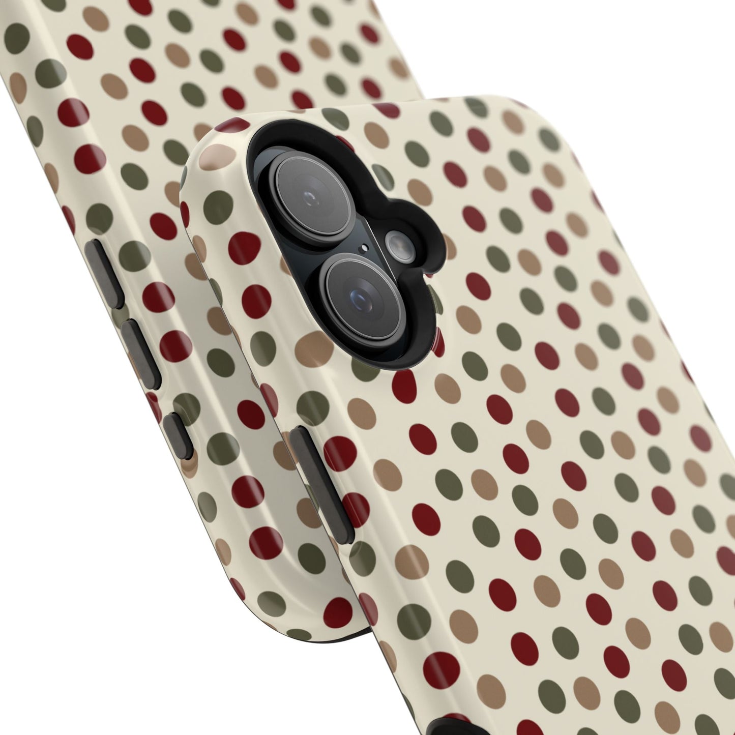 Festive Red & Green Polka Dots on Cream – MagSafe iPhone Case - BOGO Cases
