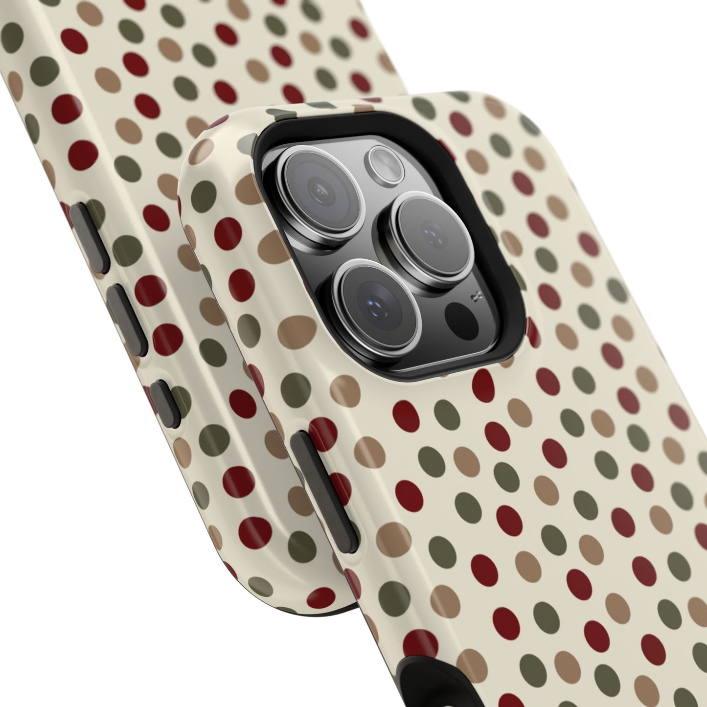 Festive Red & Green Polka Dots on Cream – MagSafe iPhone Case - BOGO Cases