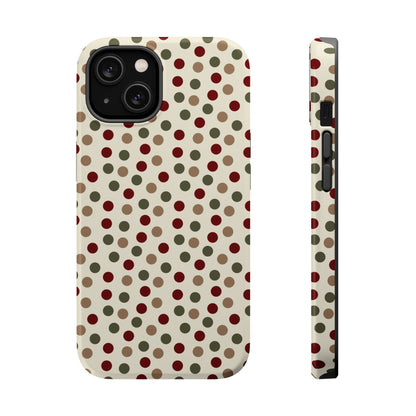 Festive Red & Green Polka Dots on Cream – MagSafe iPhone Case - BOGO Cases