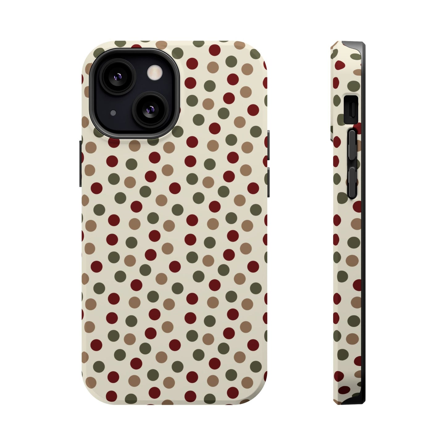 Festive Red & Green Polka Dots on Cream – MagSafe iPhone Case - BOGO Cases