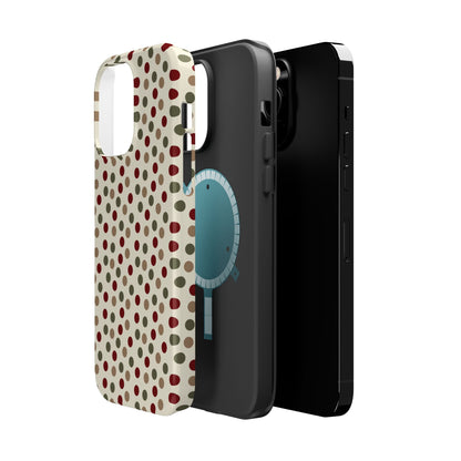 Festive Red & Green Polka Dots on Cream – MagSafe iPhone Case - BOGO Cases