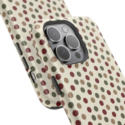 Festive Red & Green Polka Dots on Cream – MagSafe iPhone Case - BOGO Cases