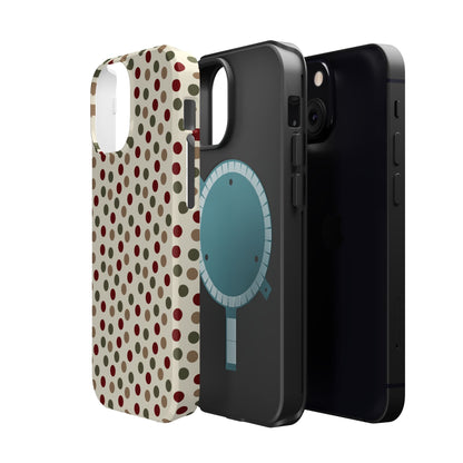 Festive Red & Green Polka Dots on Cream – MagSafe iPhone Case - BOGO Cases